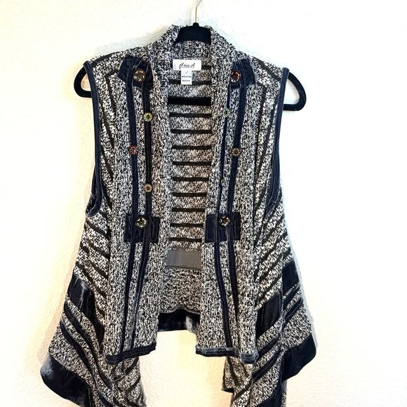 Anis.A Women's Gray Black Stretch Open Front Wrap Vest Sweaters Size Large - Picture 1 of 10
